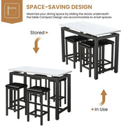 Segmart B946 Counter Height Table Set of 5, Breakfast Bar Table and Stool Set,White,Faux Marble Top