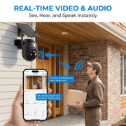 Pelard Outdoor Security Camera, Solar Powered, 4K Ultra HD, 360 Panoramic View, AI Human Detection, Color Night Vision, Two-Way Audio, Real-Time Alerts, IP66 Waterproof