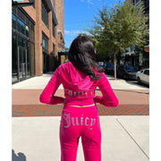 VoyageMartZenithTrend Women's Casual Tracksuit Two Piece Set Zip Up Hooded Jacket Flare Pants, S, Rose Red