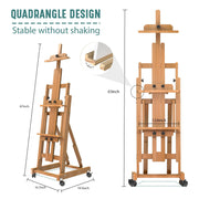 G TALECO GEAR H-Frame Easel, Adjustable Dual Canvas Setup, Beechwood, Foldable with Lockable Wheels, Supports Canvases up to 77 in, Reddish Brown or Natural