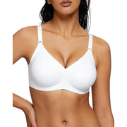 Finetoo Womens Wireless Push Up Bra, Seamless No Underwire Bralette, Full Support Lift, Adjustable Straps, White
