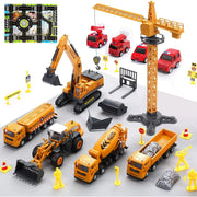 JoyStone JS-ST001 Construction Vehicle Toy Engineering Truck Playset with Playmat, Crane, Excavator, Tractor, Dump Truck, 4 Firetrucks