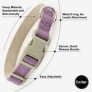 Plutus Pet Cotton Hemp Dog Collar and Leash Set, Adjustable Fit for Small to Large Dogs, M, Lavender - Durable