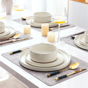 AmorArc Ceramic Dinnerware Set for 4, Speckled Stoneware Plates & Bowls w/Unglazed Terracotta, Beige, 12-Piece
