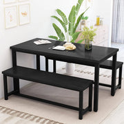 LTTROMAT Kitchen Table Set with 2 Benches, Black - Striped Style
