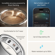 Oura Ring 4 Smart Ring, All-Titanium Durable Design, Silver, Size 12, Sleep and Health Monitoring, Up to 8 Days Battery Life, JZ90-54217-12