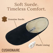 CUSHIONAIRE Heath Genuine Suede Mens Slippers with Faux Fur Lining, Memory Foam, Indoor Outdoor, Black 8