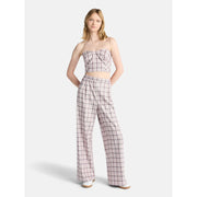 No Boundaries Women's Sweetheart Neck Tube Top and Wide Leg Pants Set, 2-Piece, Plum Vine, XS