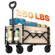 GOLABS Collapsible Folding Wagon Cart, 100L Expandable Storage, 350LB Capacity, Carbon Steel Frame, 600D Oxford Fabric, Black, WA1