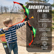 YCFUN Kids Bow and Arrow Toy Set, Complete Archery Kit with 2 Bows, 20 Arrows, 2 Targets, and 2 Quivers, Non-Toxic, LED Light Up, Outdoor and Indoor Play for Ages 3+