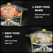 NEWKITCHEN CD-RD6Q-GD4 6QT Chafing Dishes Set, Stainless Steel with Elegant Gold Embellished Silver, 4 Pack, Includes Spoon and Clip