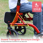 Cosywill Rollator Walker with Seat, Foldable, 10-Inch EVA Wheels, Adjustable Height, Removable Back Support, 300 lb Capacity, Red