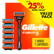 Gillette Fusion5 Razor Men 5 Blade Manual Razor ,1 Handle and 7 Blade Refills ,Black