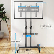 MountFTV Modern Rolling TV Stand with Metal Shelf for 32-82 Inch TVs