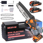 NEXPOW 8-Inch Mini Chainsaw, 24V Cordless Handheld Electric Chain Saw with 2 Batteries and Chains, Orange