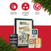Duke Cannon Supply Co Mens Holiday Bar Soap Gift Set, Lump of Coal 10 oz, American Bourbon, Sawtooth, Midnight Swim, GSBK-HOLNN