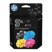 HP 3YP30AN 67 Tri-color and 67XL Black Ink Cartridge 2-Pack, Original, High Page Yield