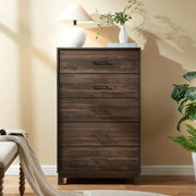 CHITOOMA 5 Drawer Modern Wood Chest Dresser, Walnut