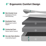 Novilla Atease Full Size Medium Gel Memory Foam Mattress, 8 Inch, Reversible Firmness, Removable Washable Cover