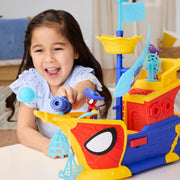 Hasbro Spidey and His Amazing Friends Water-Webs Webs Ahoy Bubble Pirate Ship Playset with 3-Inch Action Figures, Extending Hull, Wave-Simulating Wheels, Bubble Maker, 17 to 21 in