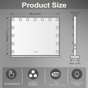 COOLJEEN Large Hollywood Vanity Makeup Mirror with 15 LED Lights, Adjustable Brightness, 3 Color Modes, 10x Magnification, White Metal Frame, Wall Mount and Tabletop, 5846NU-White