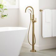Signature Hardware 485505 Greyfield Floor Mounted Tub Filler Faucet - Includes Hand Shower, Aged Brass