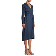 Time and Tru Women's Long Sleeve Faux Wrap Dress, Blue, Small 4-6