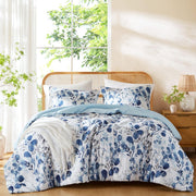 Comfort Spaces Full Queen Reversible Seersucker Floral Comforter Set, Lightweight Blue Botanical Flowers, 3 Piece Bedding with Pillow Shams
