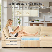 Ovios Modular Sectional Sofa Couch, 95 Inch L-Shaped 5-Seater with Ottoman, Beige Plush Corduroy, Deep Seat Cushions, Solid Wood Frame, YOYO240-3-1-1