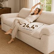 Neche Boneless Sofa Couch, 114 Inch, Deep Seat, Soft Camel Corduroy, 4-Seater