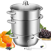 SPECSTAR 11-Quart Stainless Steel Juice Steamer, 3-Layer Design, Tempered Glass Lid, Hose Clamp, Loop Handles