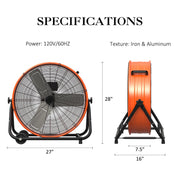 PRO CHOICE 24 in Industrial Drum Fan, 9260 CFM High Velocity Floor Fan, 3 Speed Air Circulator, 180 Tilt, Orange, FGD-24T-1