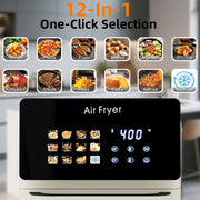 AboveMoon 10L Air Fryer Oven Grill Combo, 12-in-1 Smart Convection, White, Nonstick Basket, Removable Door, HW-AF-010