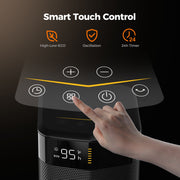 ALROCKET DH-QN26A Space Heater, 1500W PTC Ceramic Tower Heater with Thermostat, Remote Control, ECO Mode, 90 Oscillation, 24H Timer, Quiet Operation, Black