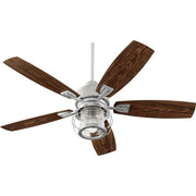 Quorum Galveston 52 in. Galvanized Indoor Outdoor Ceiling Fan with 5 Blades, LED Light, Wall Control, Wet Rated
