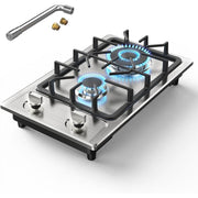 VBGK 2 Burner Gas Cooktop, Dual Fuel Propane and Natural Gas, 12-Inch Stainless Steel with Thermocouple Safety, Cast Iron Grates, Auto Electric Ignition