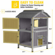 Aivituvin Outdoor Cat House, Weatherproof Solid Wood Two-Story Condo with Balcony and Escape Doors, Large Size AIR94-WM