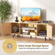 THAILE TV Stand, Carbon Fiber Finish, Glass Shelves, Entertainment Center for TVs up to 75 in