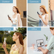 JISULIFE Portable Mini Handheld Fan 3-in-1 Rechargeable with Power Bank and LED Flashlight, Foldable Design, 19-Hour Runtime, White