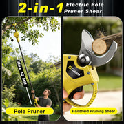 Gisam 2-in-1 Electric Pruning Shears Cordless with Adjustable Pole, 1400W Brushless Motor, 13.5 Ft Reach, 1.6 Inch Cut Diameter, Dual 2.0Ah Batteries, 0-180 Vertical Rotation