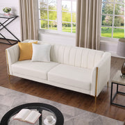 Homfa 3 Seater Sofa, Modern Waterproof PU Leather Couch with Gold Metal Legs, Armrests, 2 Pillows, Cream White, 77.6 in