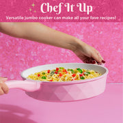 Paris Hilton 4 Quart Ceramic Nonstick Jumbo Cooking Pan Skillet with Heart-Shaped Gold Knob, Pink, Cast Aluminum PH12589-AS