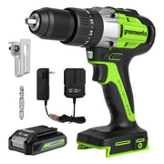 Greenworks 24V Cordless Brushless 1/2-Inch Hammer Drill Kit, 2Ah Battery and Charger, Green