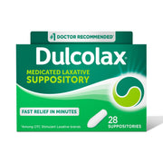 Dulcolax Medicated Stimulant Laxative Suppositories, Bisacodyl 10 mg, Comfort-Shaped, Fast Relief, 28 Count