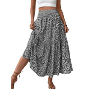 Temofon Women's Maxi Skirt, High Elastic Waistband, Floral Pattern with Ruffled Hem, S, Black