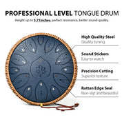 Lidguni Steel Tongue Drum, 13 in, 15 Notes Tuned to C Major, Navy Blue, Carbon Steel Frame