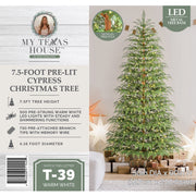 My Texas House 7.5ft Pre-Lit Cypress Green Artificial Christmas Tree with 500 Warm White Twinkle LED Lights and Metal Stand