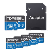 Topesel TF-B-tf card 64G Micro SD Card with Adapter 5 Pack, Size:64GB/5Pack, Blue