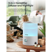 FOHERE GO-2811 Ultrasonic Humidifier, 3.2L Top-Fill Cool Mist, 3-in-1 Essential Oil Diffuser with 7-Color Night Light, BPA-Free, Quiet White