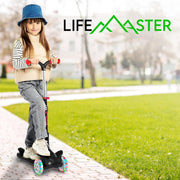 Lifemaster 3 Wheel Kids Scooter with Foldable Seat, Adjustable Handlebar, Light-Up LED Wheels, Wide Anti-Slip Deck, Green, LIFMS55